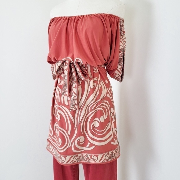 *Free with Purchase* BCBG MaxAzria Belted Tunic Top Abstract Blouse - Picture 9 of 11